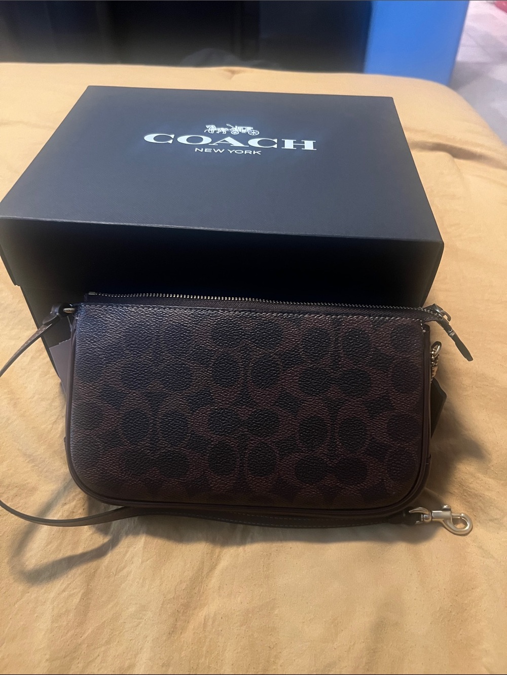 Coach Brown Logo Print Wristlet shoulder bag